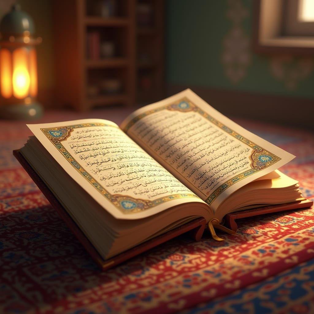 Majestic Qur'an with Gold Trim and Calligraphy