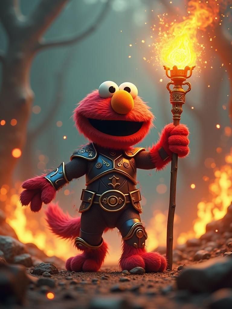 Elmo as Pyromancer: Detailed Matte Painting