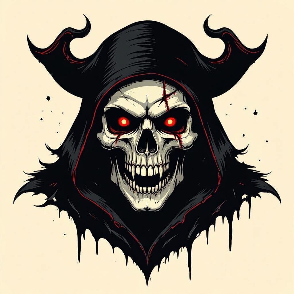 Vampire Jolly Roger Flag with Scarred Skull and Black Theme