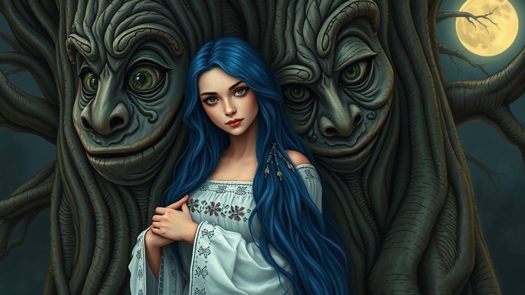 Ondine in Moonlit Forest with Talking Tree