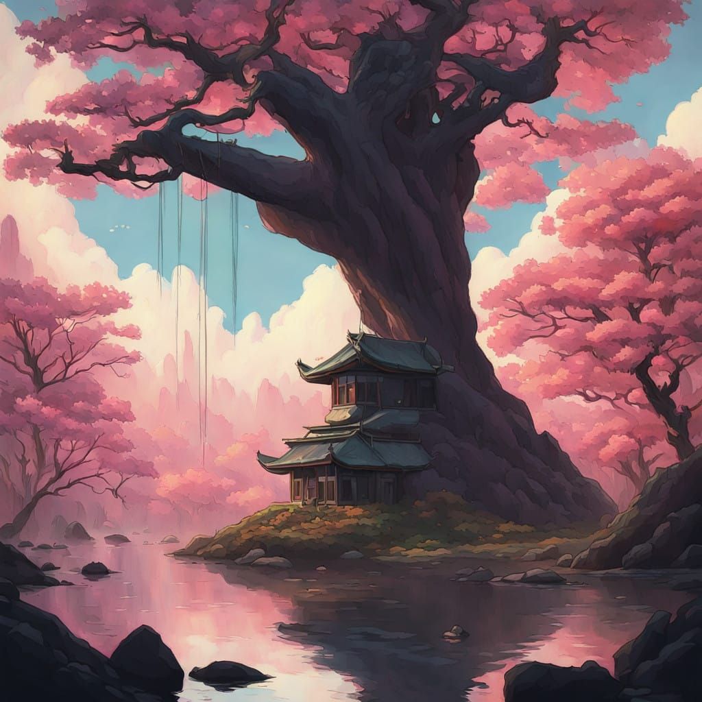 Sakura Spirit in a Vibrant Japanese Garden