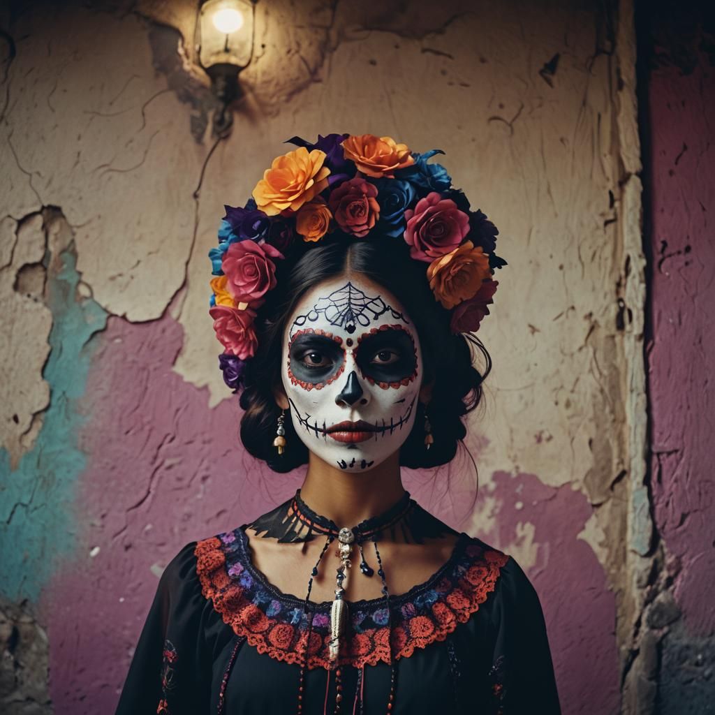 Venezuelan Catrina: Cinematic Film Still in Vivid Colors