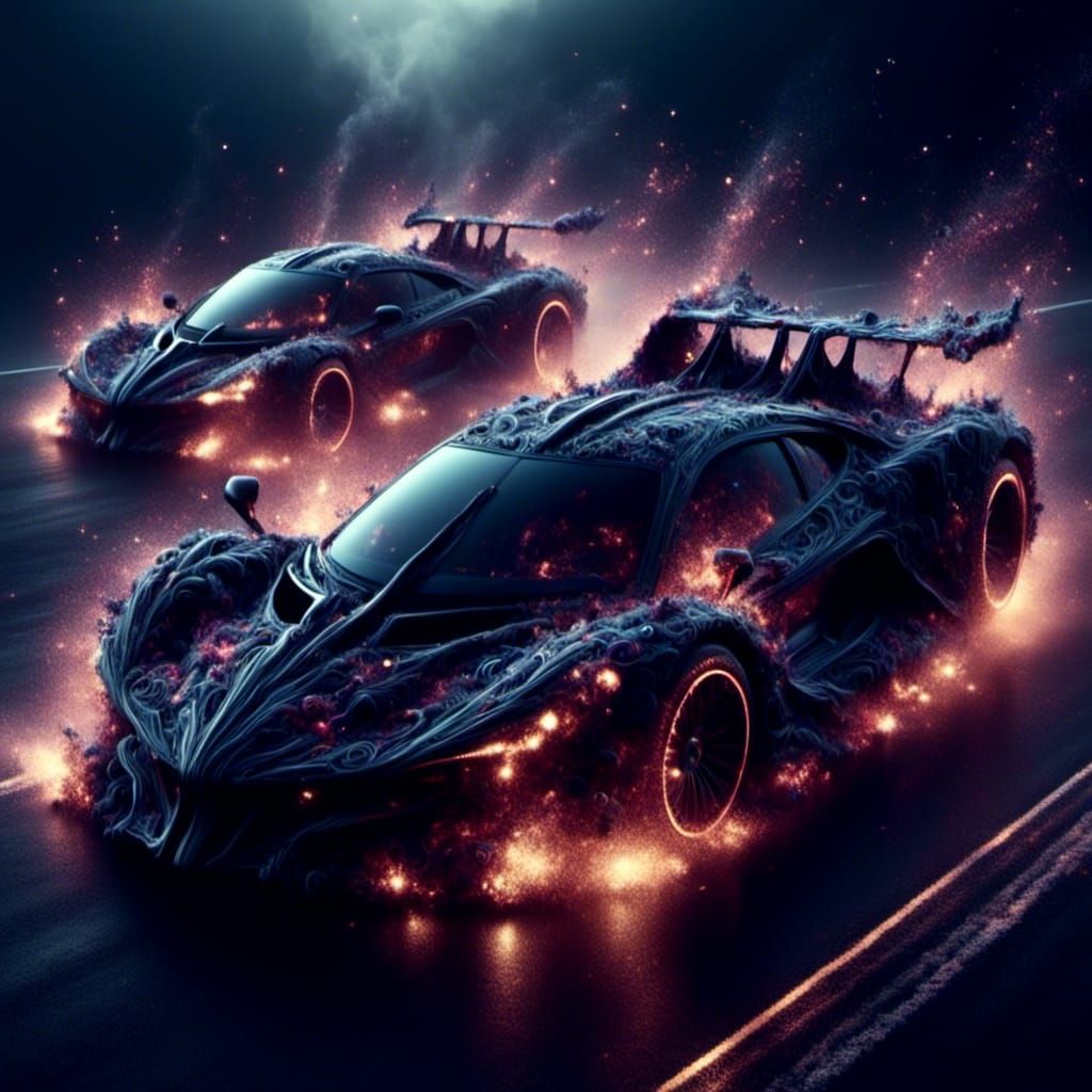 Futuristic Sport Cars Racing with Sparkle Effect
