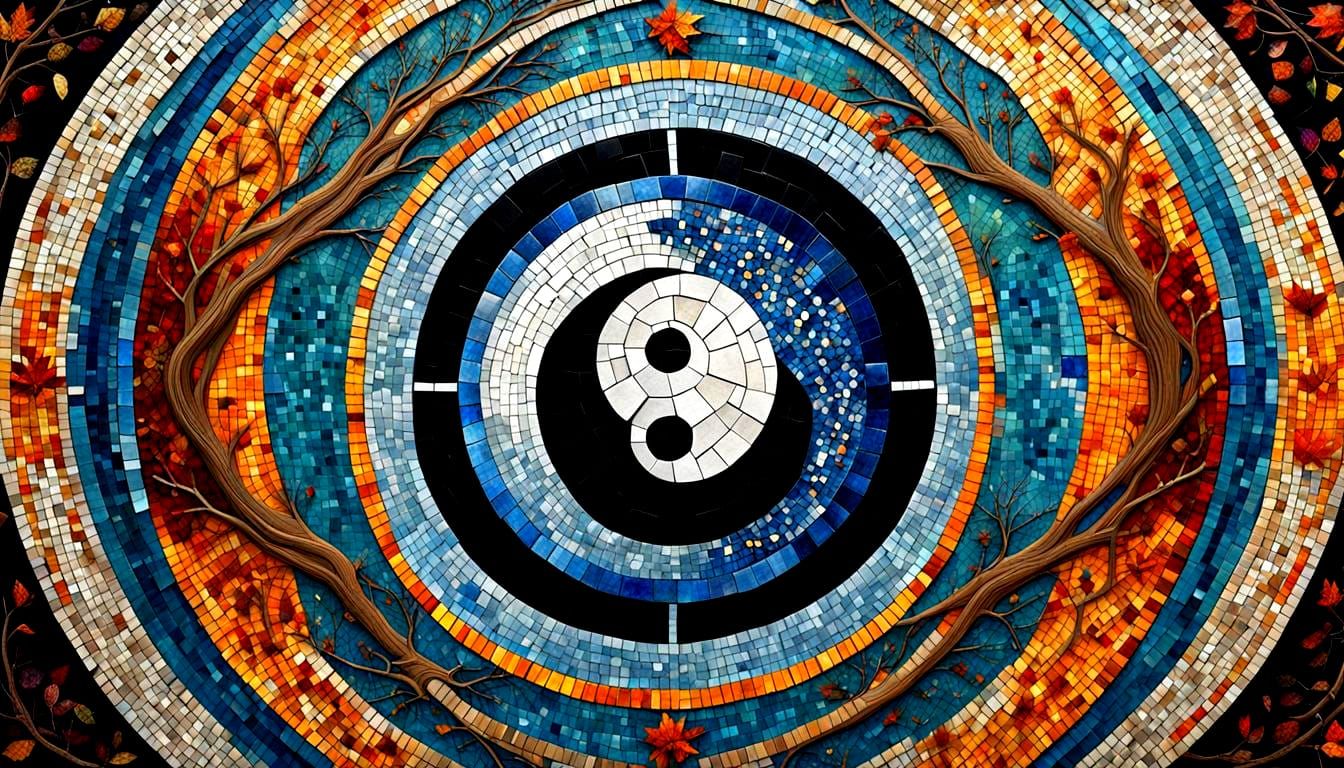 Wiccan Autumnal Equinox Mosaic with Yin-Yang