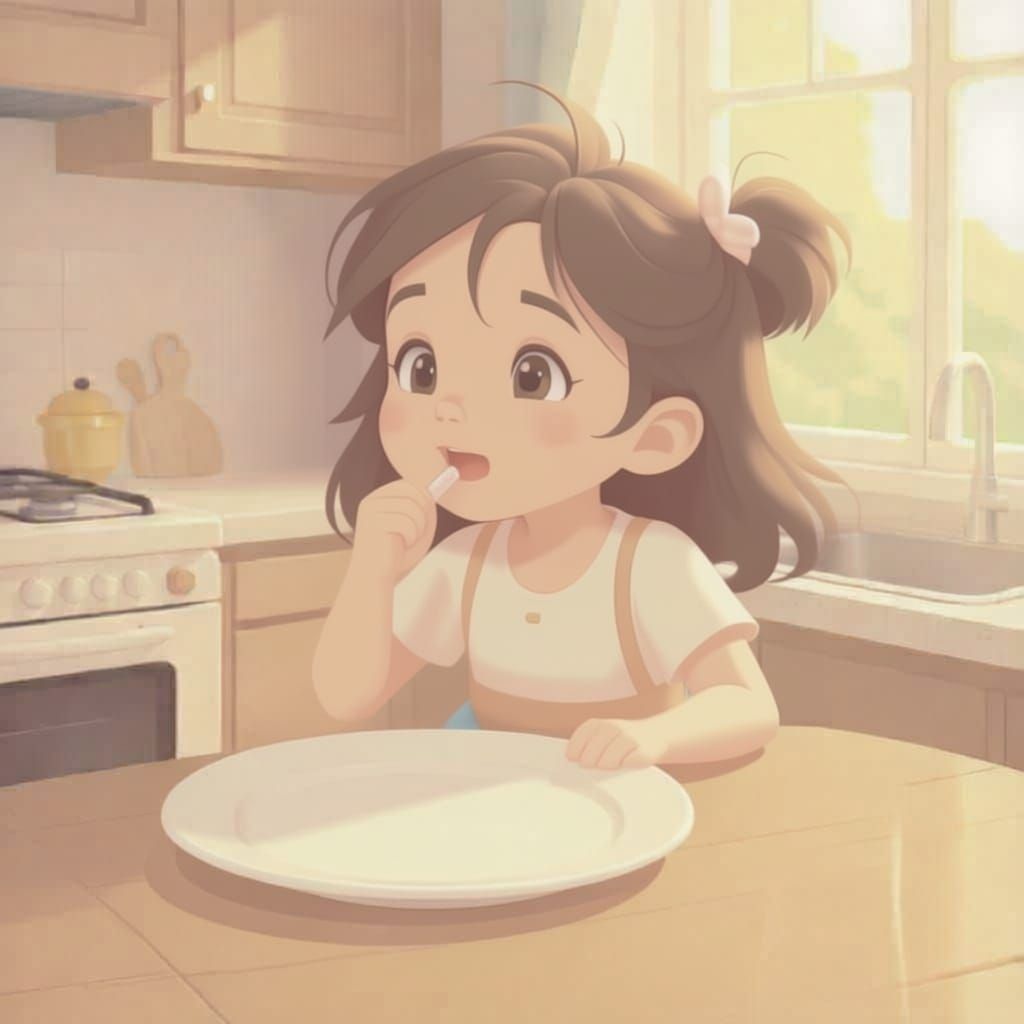 Cute Cartoon Girl Wakes Up in Pastel Morning
