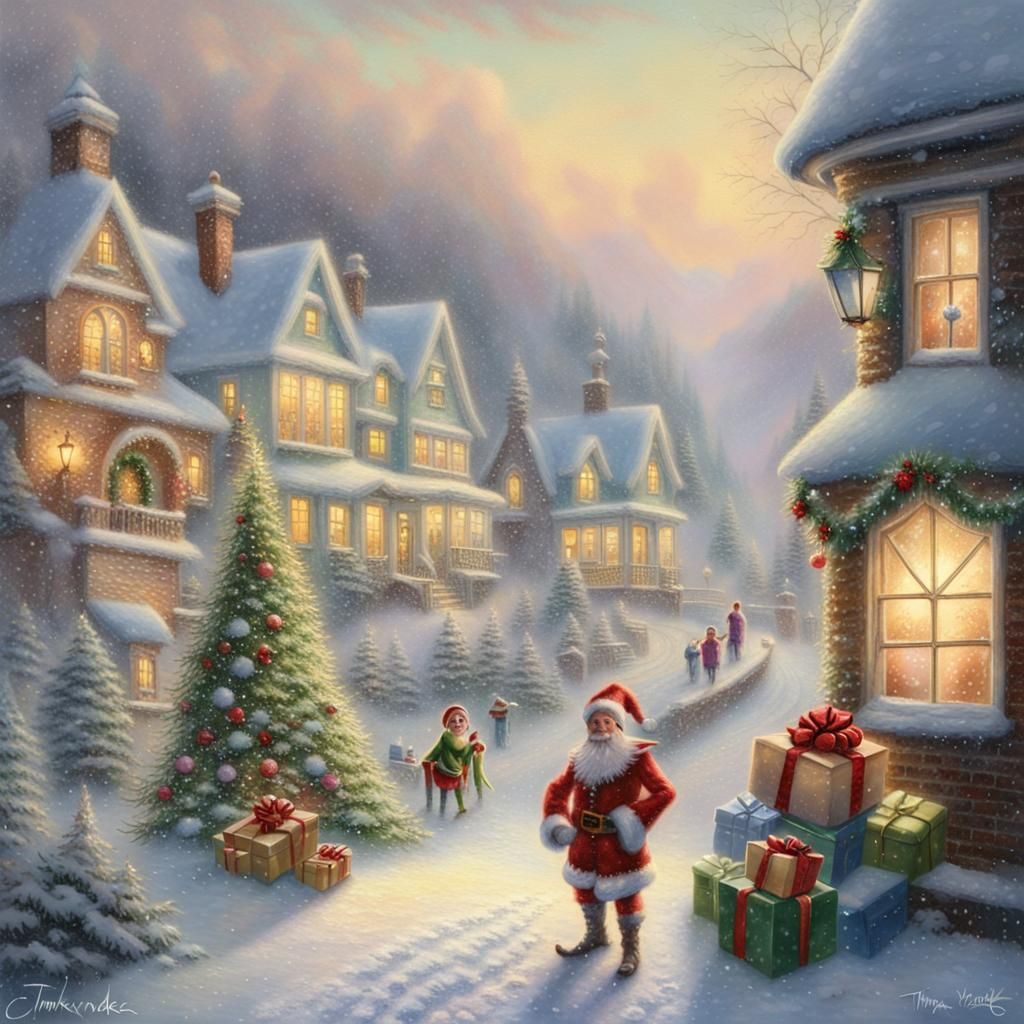 Ethereal Christmas Fantasy with Gifts and Snowflakes