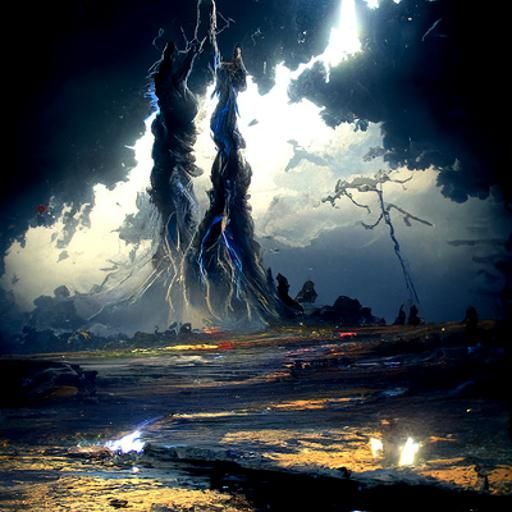 Living Lightning Storm in Cosmic Horror Style