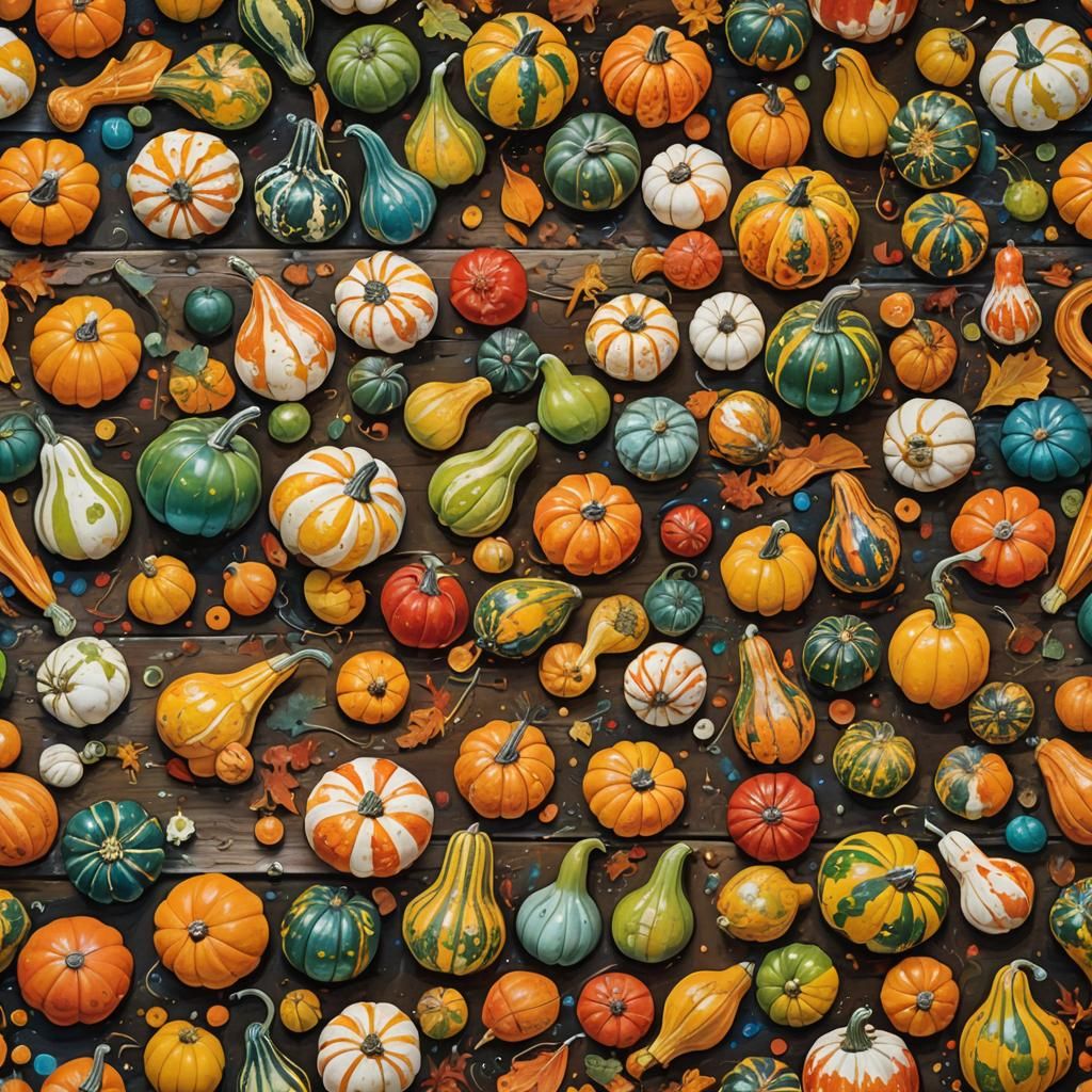 Autumn Gourds Still Life in Graffiti Art Style