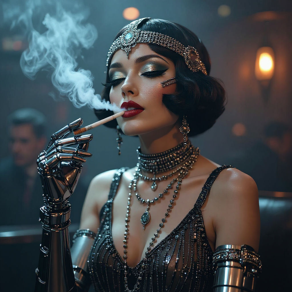 Flapper Cyborg in Smoky Jazz Club: Dark Futurism