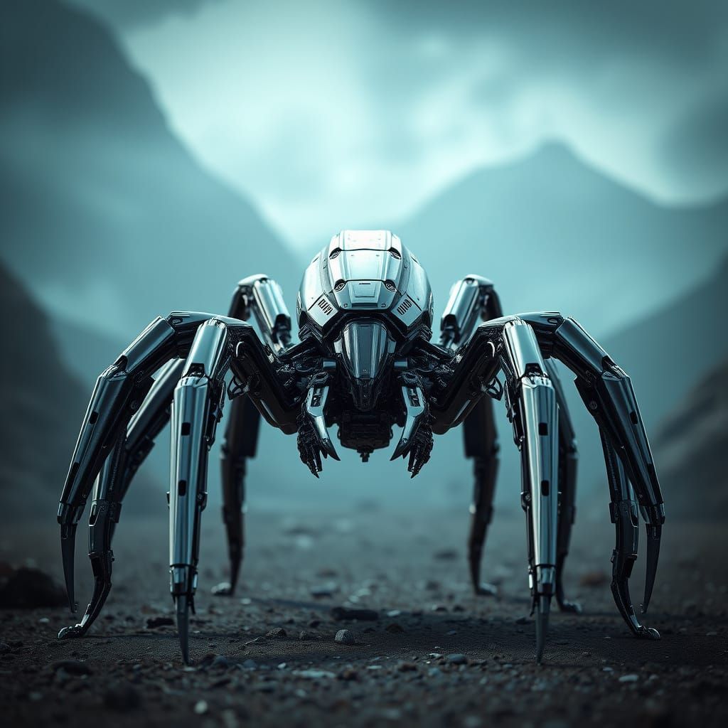 Sleek Sci-Fi Spider Mech in Futuristic Landscape