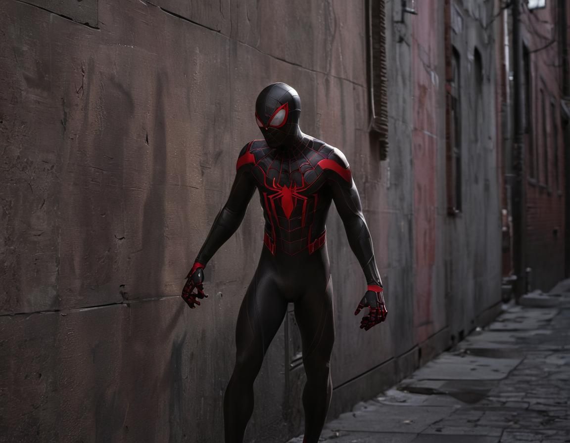 Miles Morales in Cinematic Dark Alleyway Hero Pose