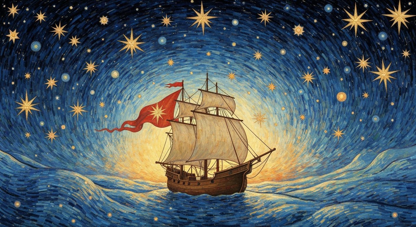 Cosmic Ship Voyage Through Starry Vortex