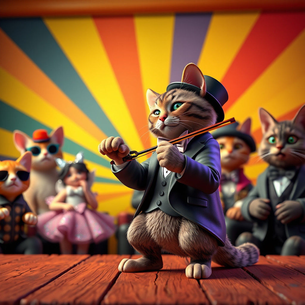 Cat Concert: Tuxedo Cat Violinist in Pub Scene
