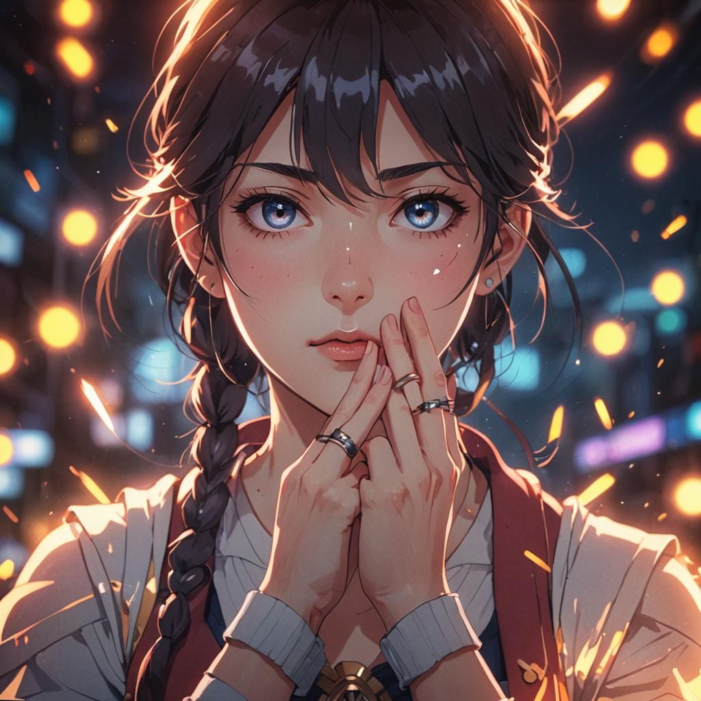 Anime Portrait of Woman with Intense Gaze