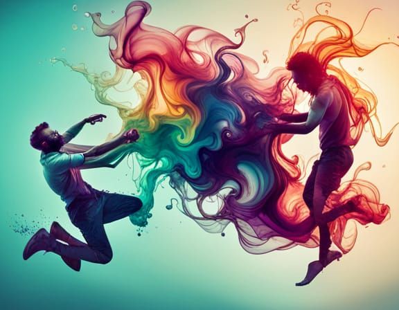 Abstract Underwater Ink Art of Two Figures