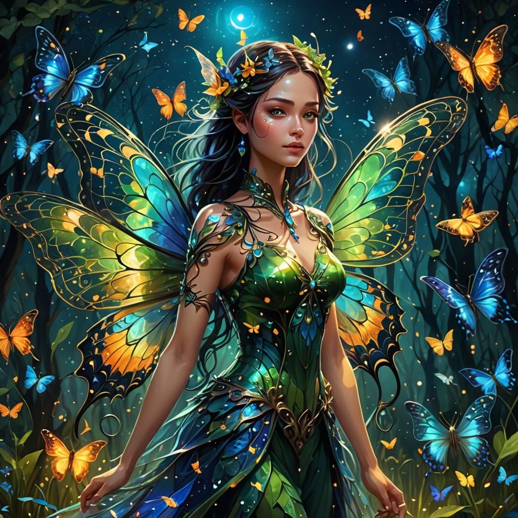Beautiful Fairy Surrounded with Lovely Butterflies!