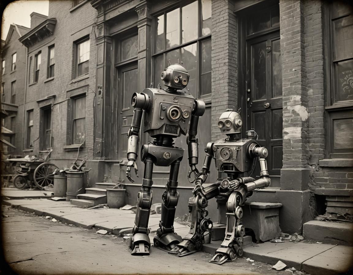 A progenitor gynoid comforts her child after he fell in the ...