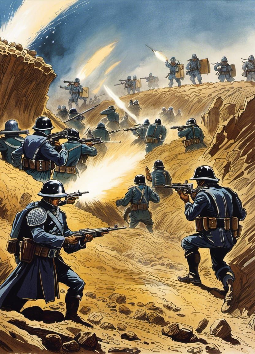 Imperial Guard Trench Warfare in Grimdark Sci-Fi Style