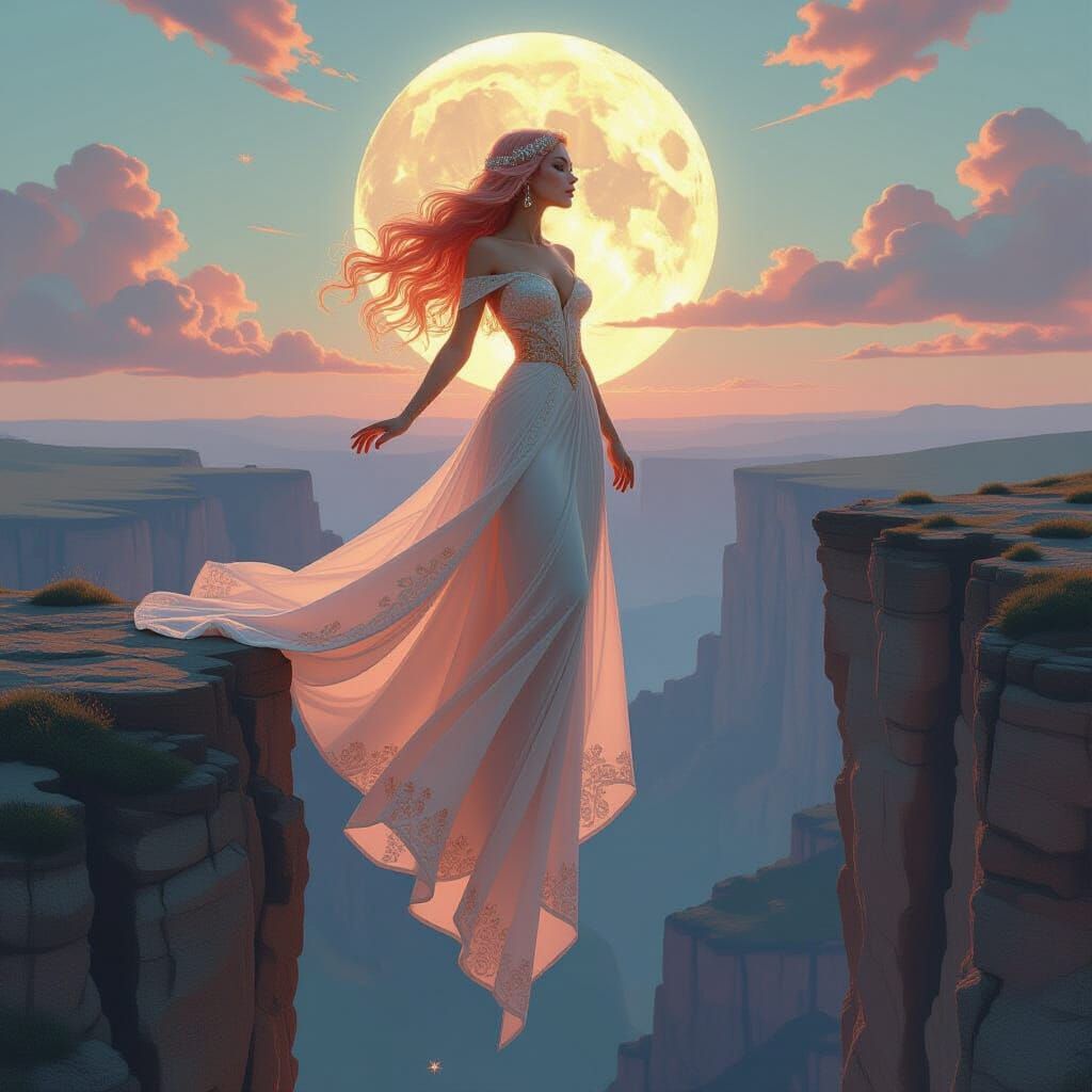 Ethereal Woman Levitating in Art Nouveau Style