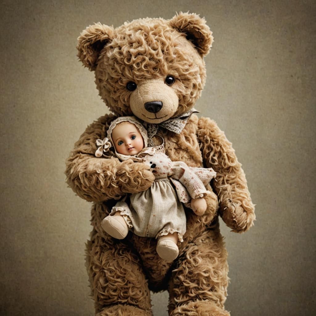 Teddy Bear Holding Doll-Sized Child