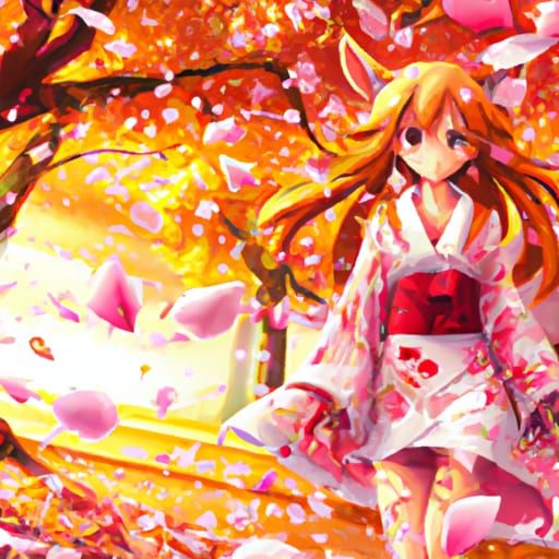 Anime Girl in Autumnal Japanese Lane