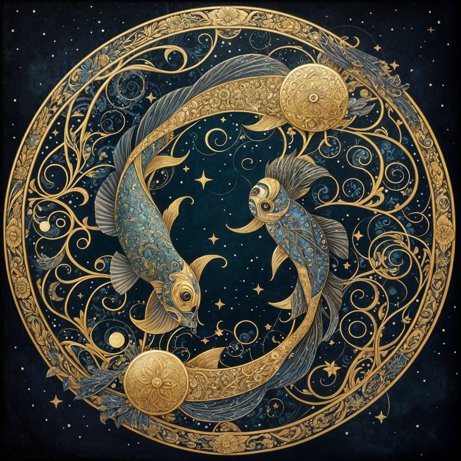 Golden Fish in Harmony, Art Nouveau Style