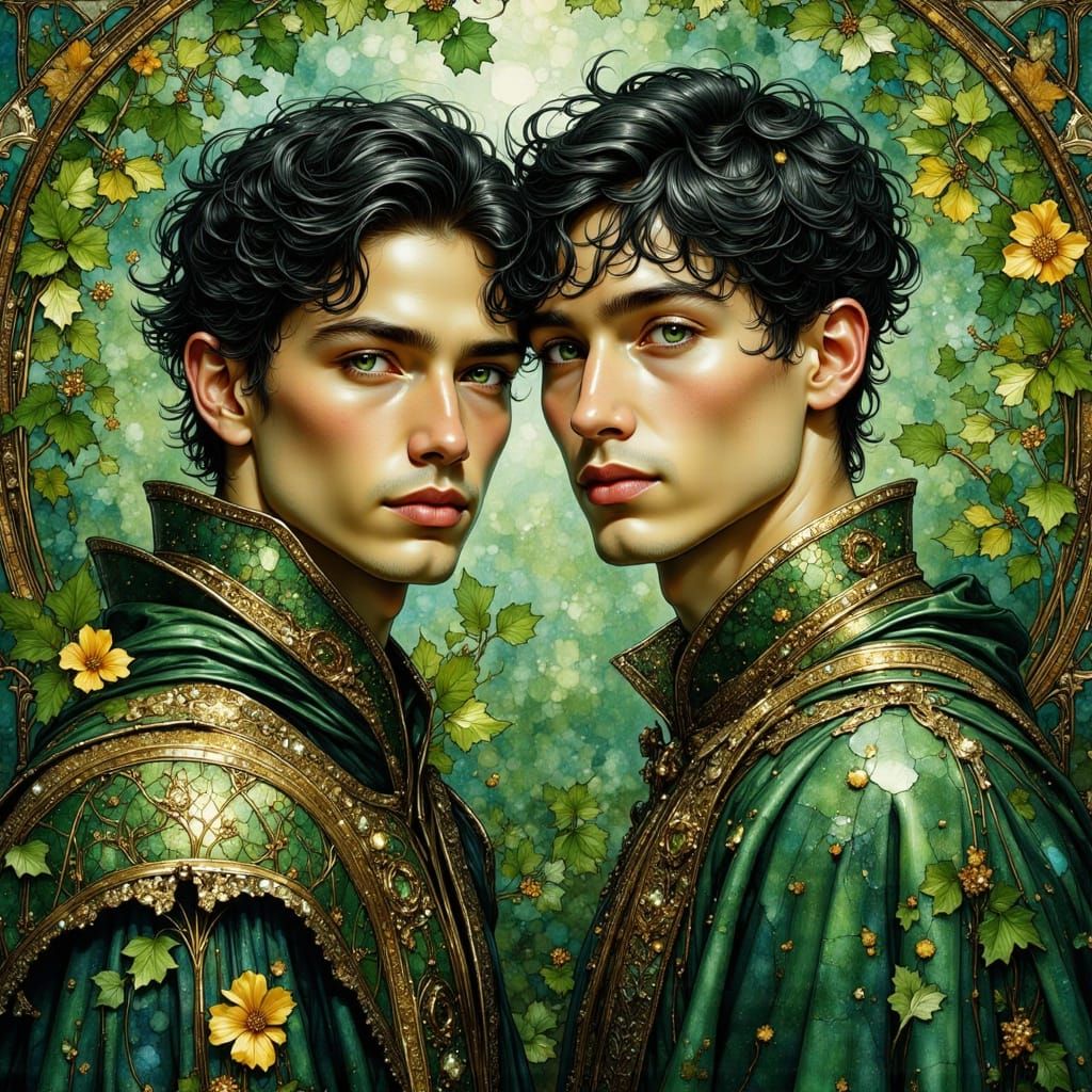 Medieval Brothers Portrait in Nouveau Impressionist Style