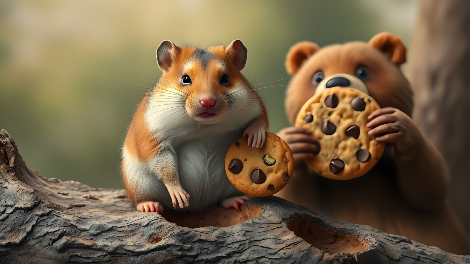 Grumpy Hamster and Happy Bear in Surreal Scene