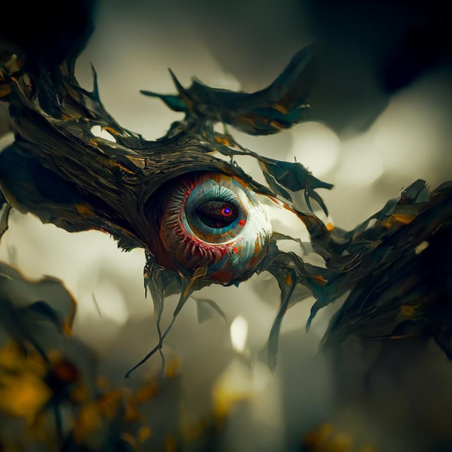 Eye Monster Soaring in Forest: Hyperrealistic Digital Art