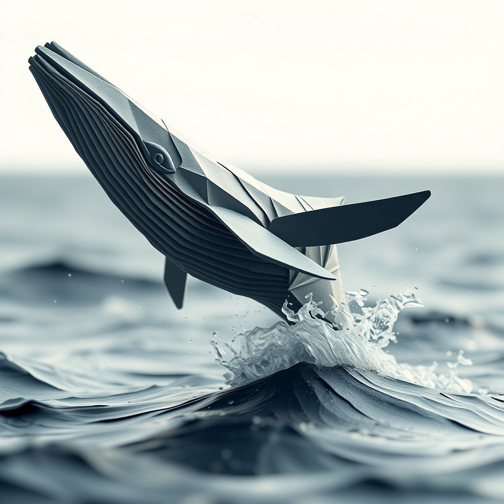 Origami Whale Breaching Ocean Surface