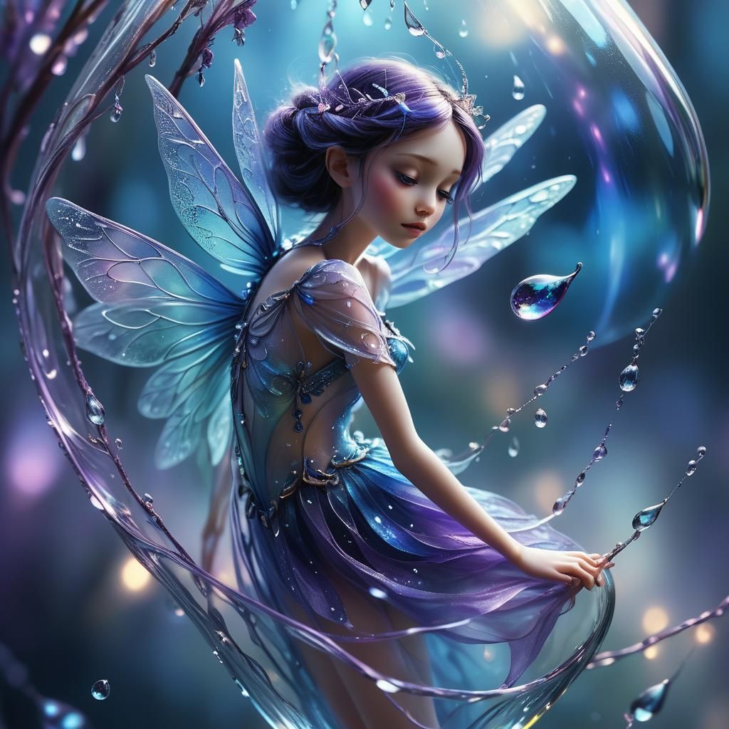 Fairy in Teardrop: Hyperrealistic Digital Art