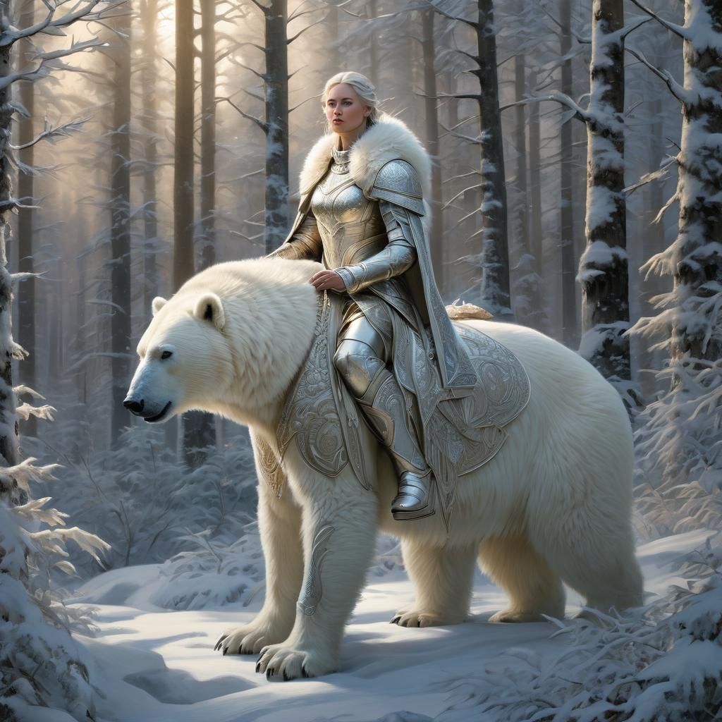 Paladin on Polar Bear in Snowy Forest