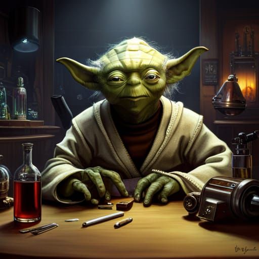 Yoda Smoking Cigar in Opium Den, Star Wars Art