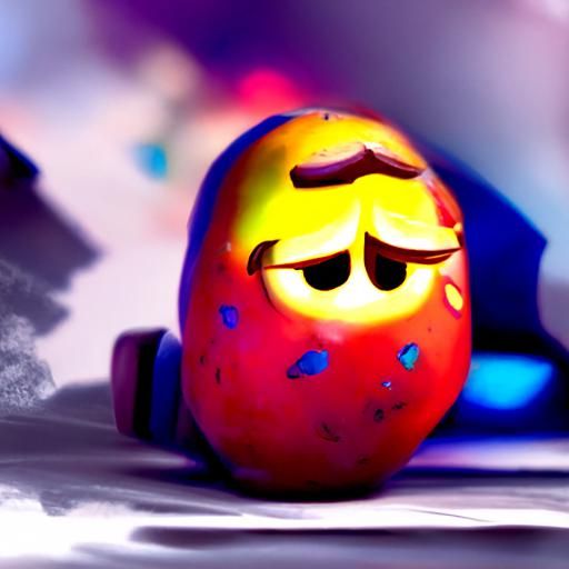 Sad Potato Character in 3D Digital Art Style