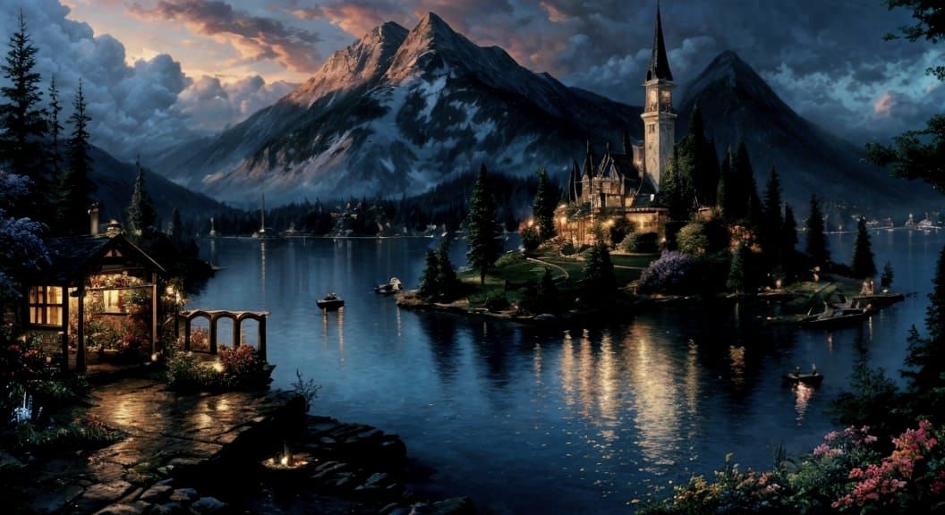 Thomas Kinkade Style Cottage Scene