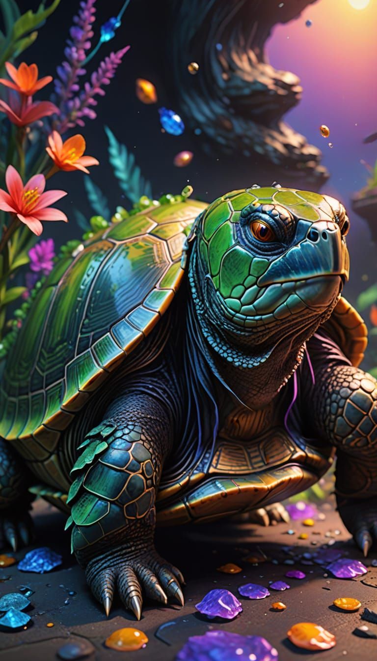 Hyperrealistic Turtle-Cat Hybrid in Vibrant Splendor