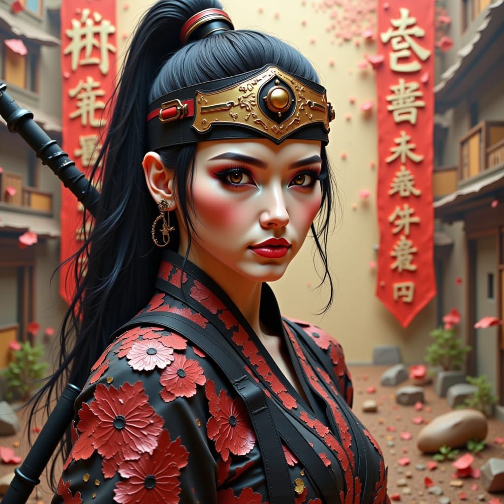 Female Samurai in Pulp Art Style