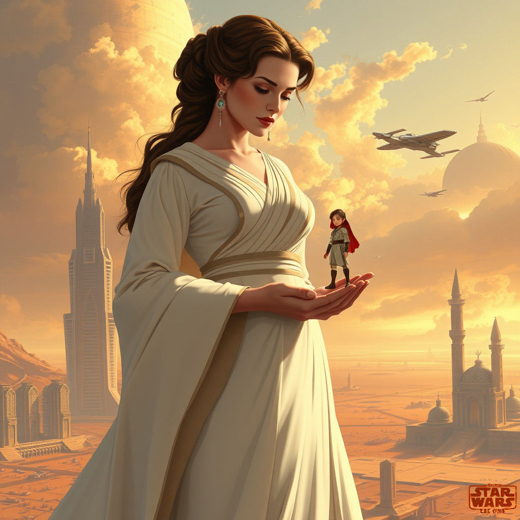 Giantess Padme Amidala Cradles Anakin on Coruscant