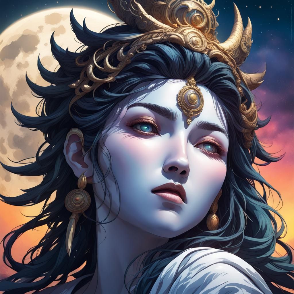Moonlit Tsukuyomi Goddess Portrait in Hyperrealism