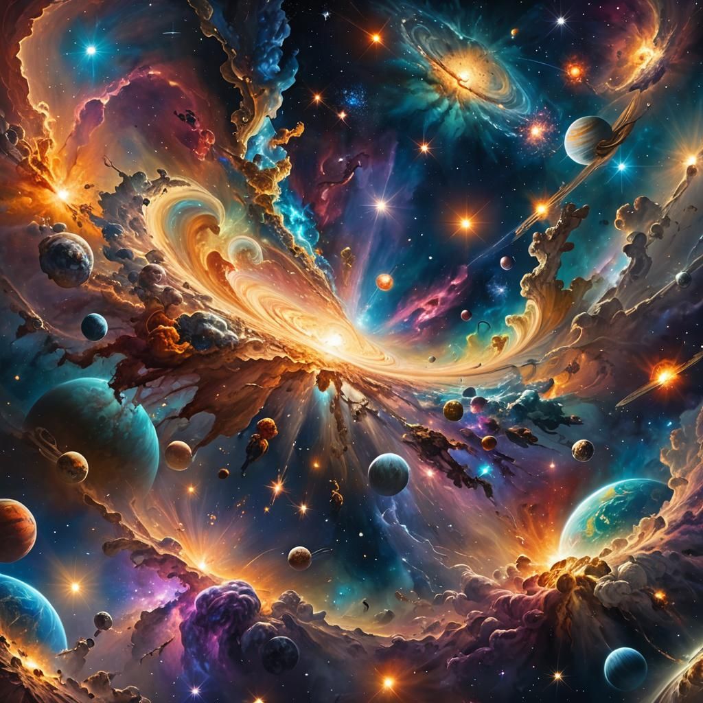 A detailed representation of the creation process, showing v...