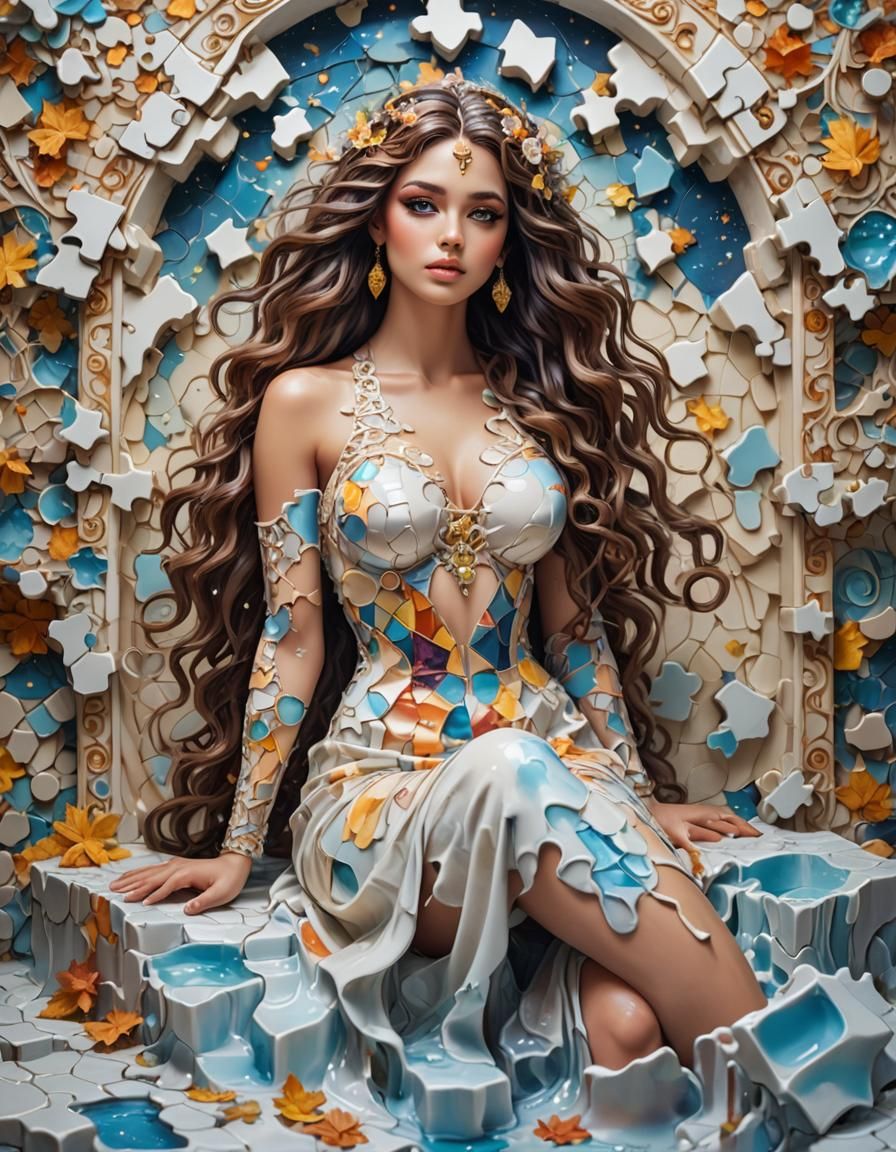 Ornate Ice Puzzle: A 3D Digital Art Portrait