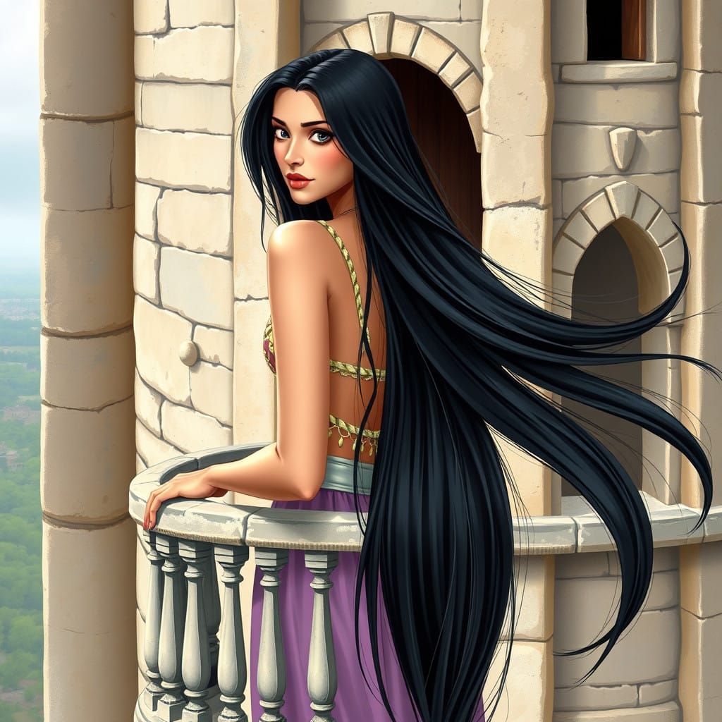 Rapunzel in Ancient Rome Tower