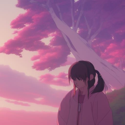 Pink Anime Key Visual in Studio Ghibli Style