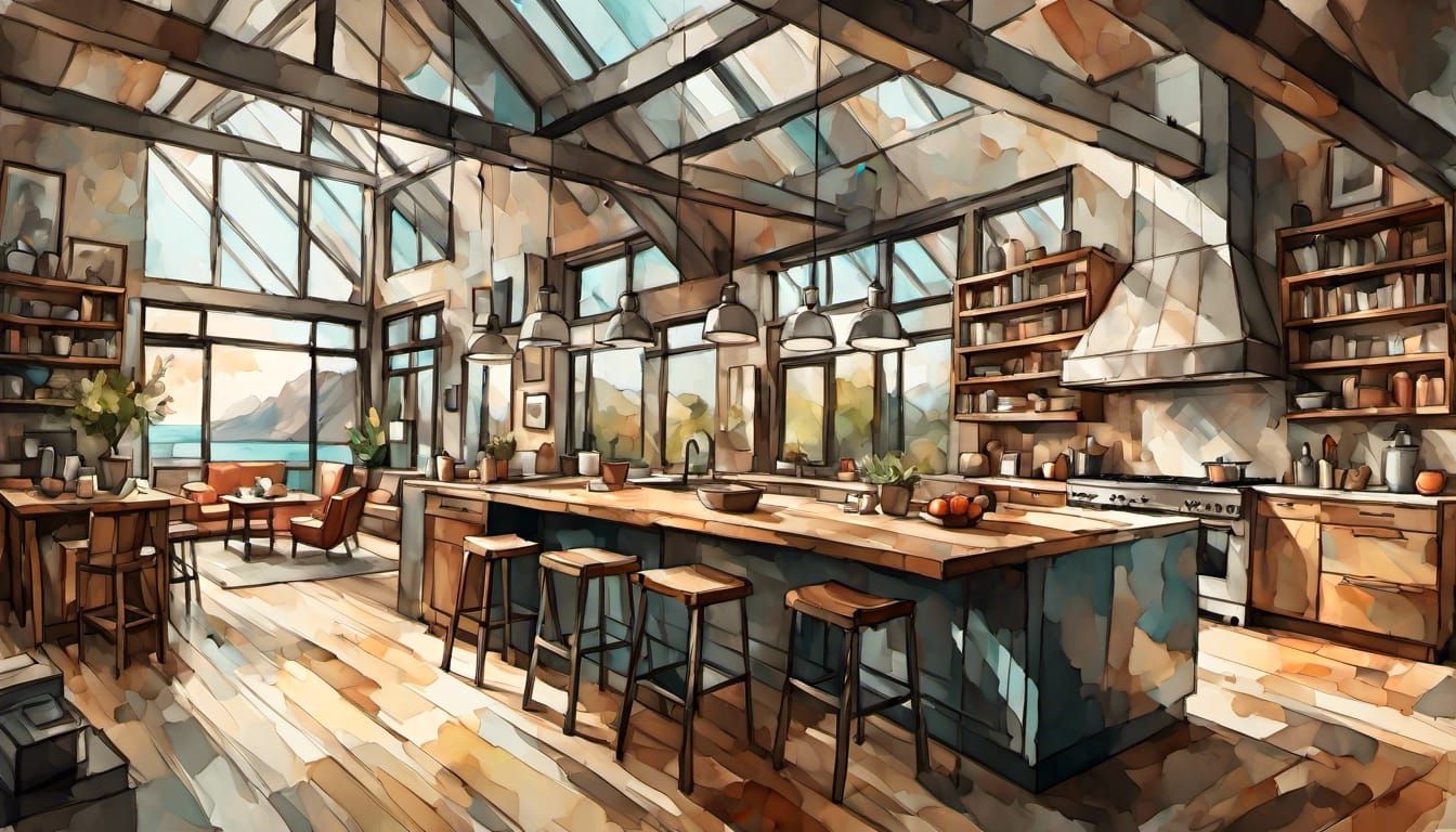 <lora:Architecture:1.0> Modern interior of a kitchen.