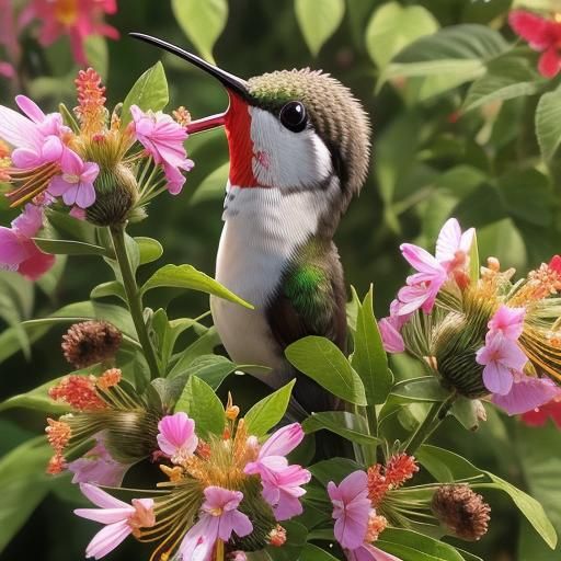 Hummingbird and Insects Sipping Nectar