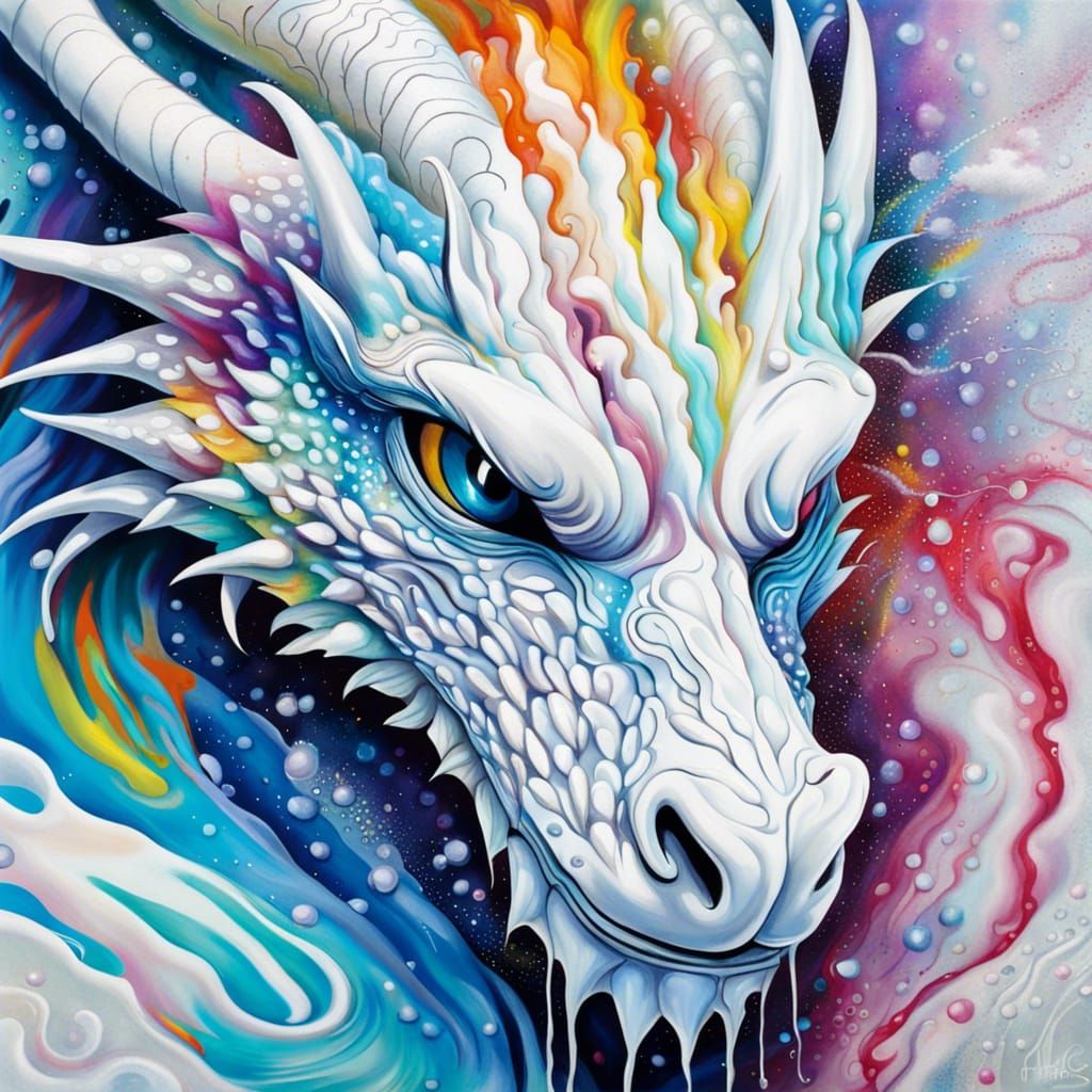 White Dragon with Ice Crown in Graffiti Art Style