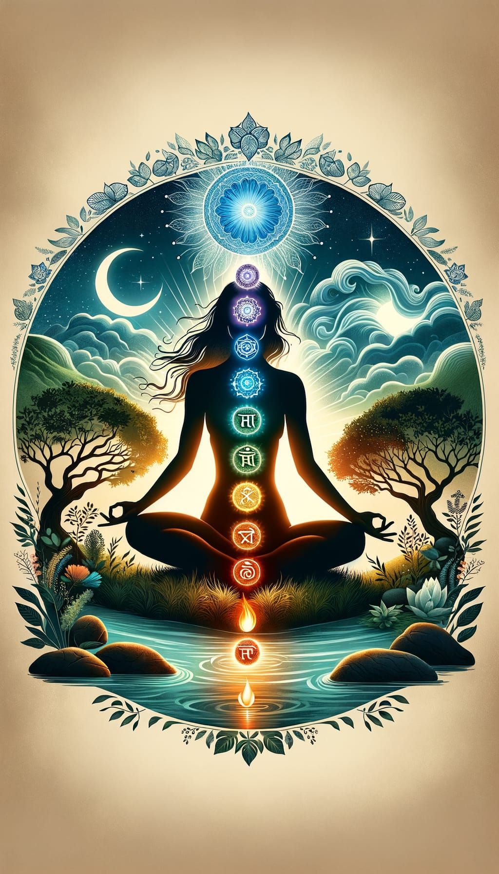Divine Feminine Silhouette with Chakra Alignment