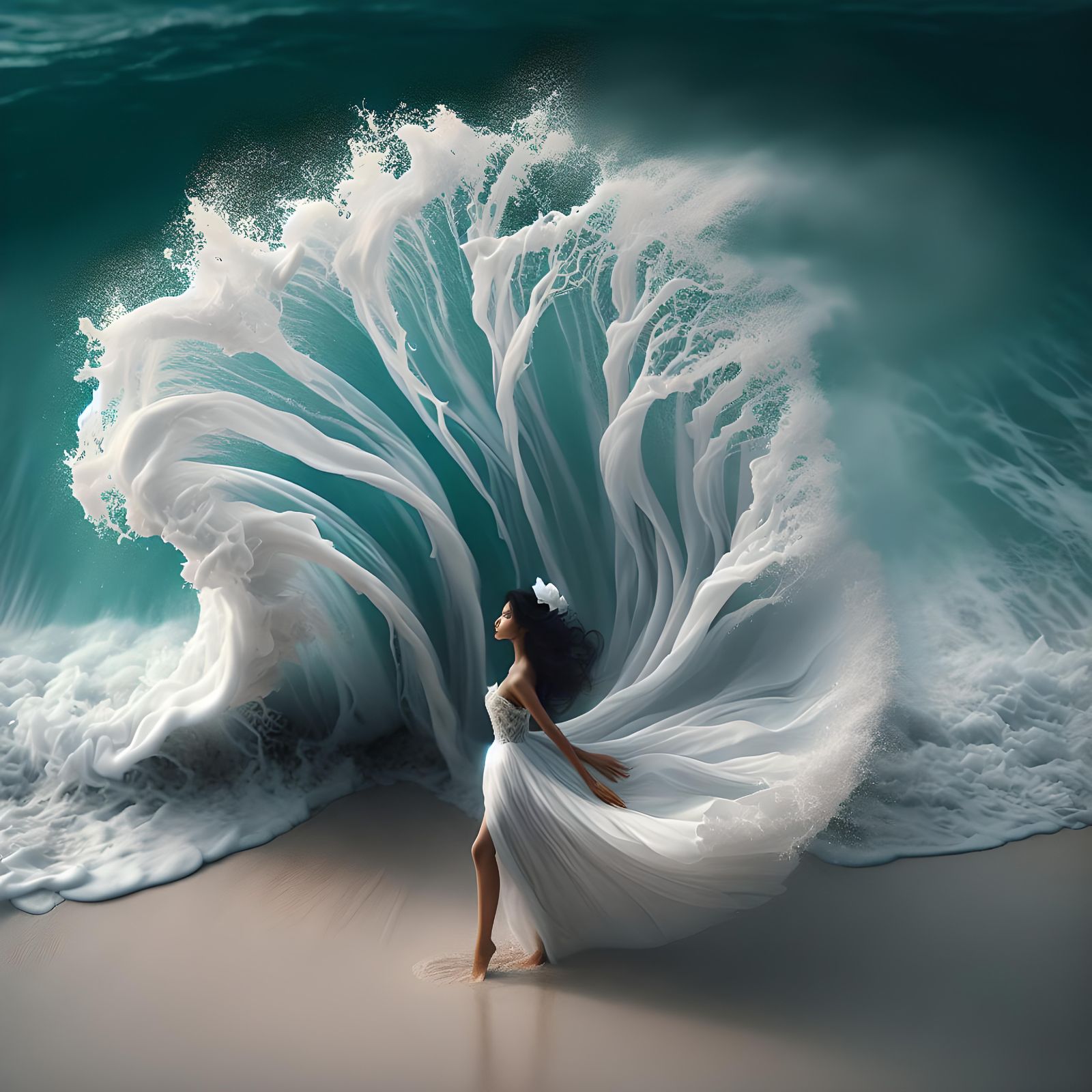 South Asian Woman and Azure Waves in Harmony