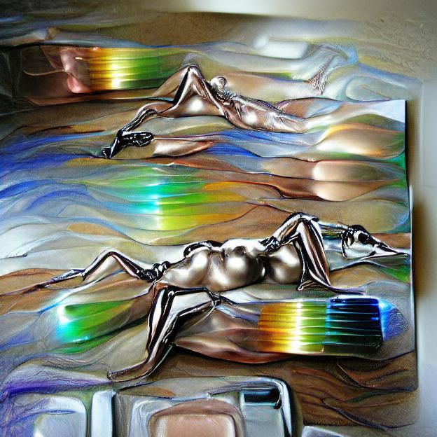 Chrome Nude Figure in Iridescent Style