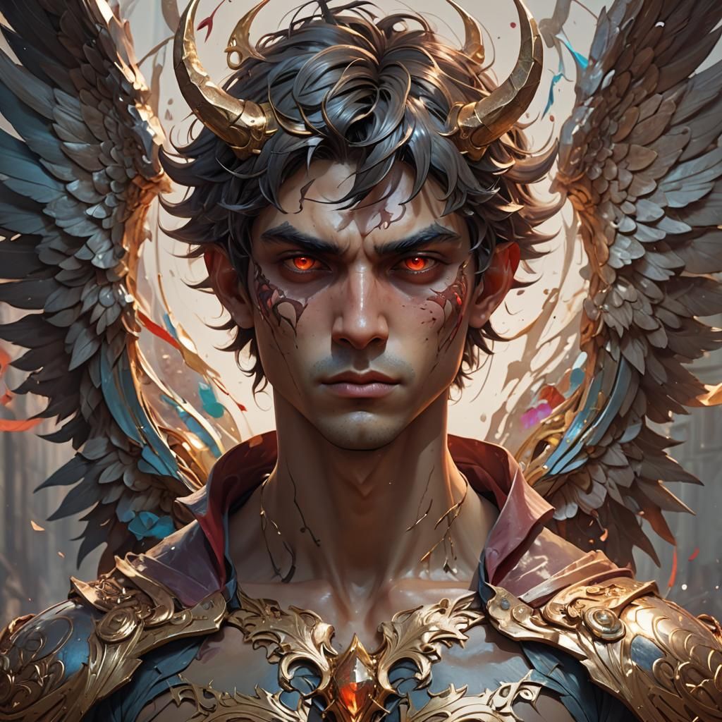 Half Angel Demon Boy Portrait: Hyperdetailed Concept Art